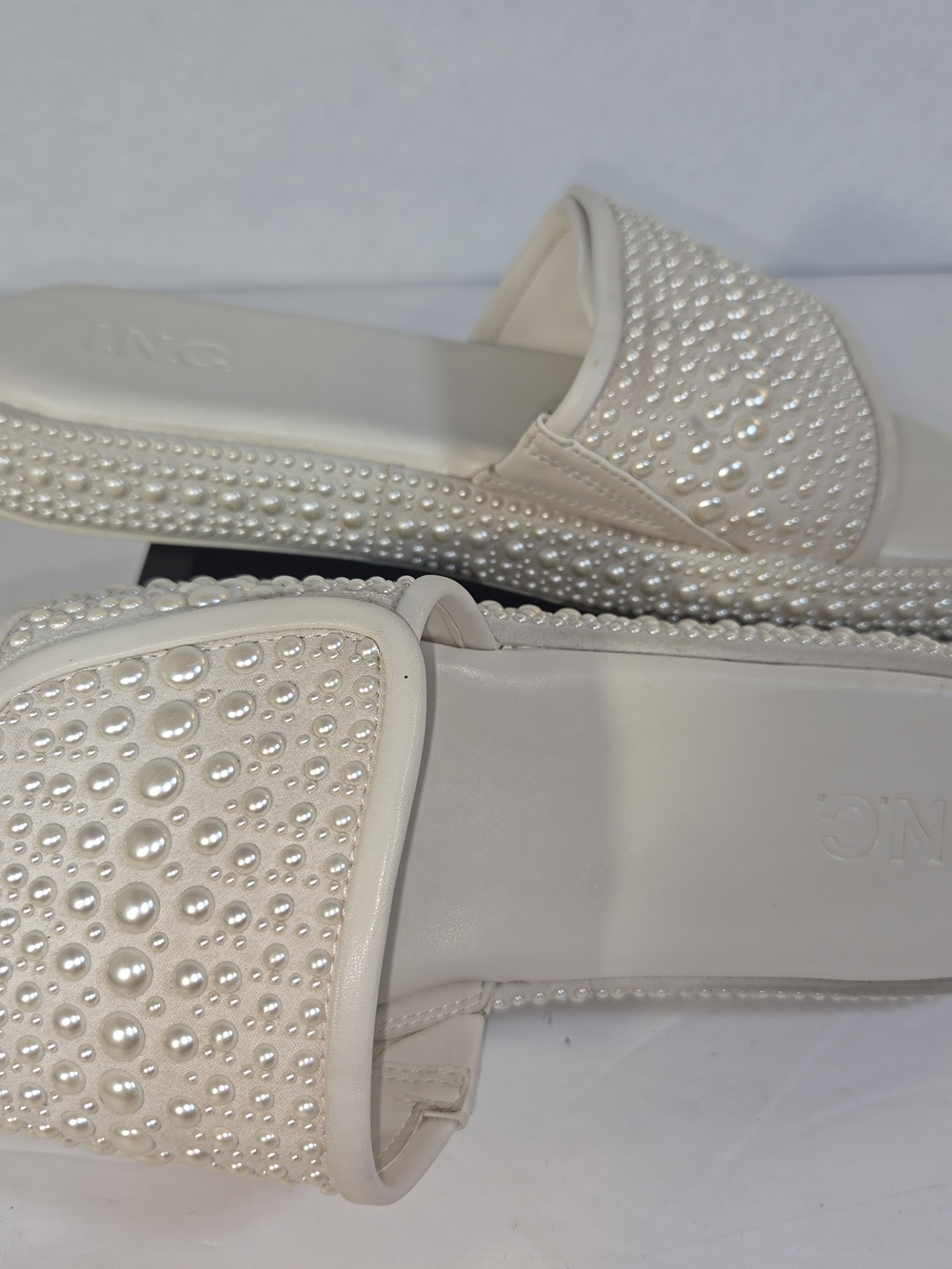 INC International Concepts Rayley Pearl Embellished Slide Sandals Ivory Size 9M